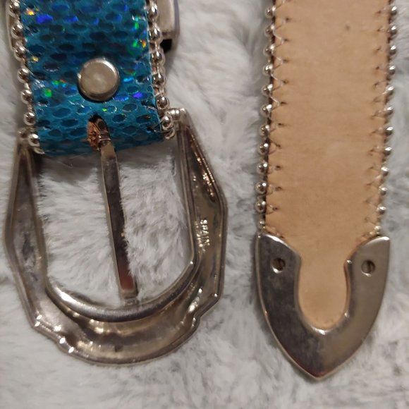 Belts by SImon metallic teal leather belt with silver hardware large - Picture 11 of 16